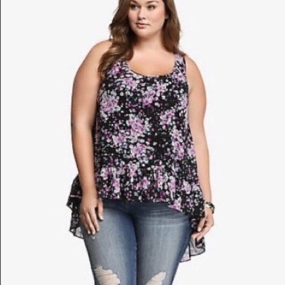 Torrid Floral Chiffon Sheer Hi-Low Ruffle Tank Top Size 2 (18W)